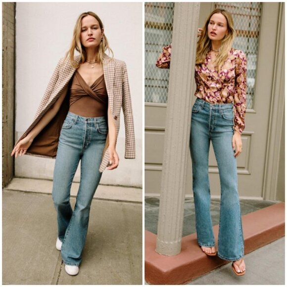 💕FAVORITE DAUGHTER💕 Valentina Flare Jeans ~ Super High Rise Studio Blue 25 NWT - Picture 1 of 16